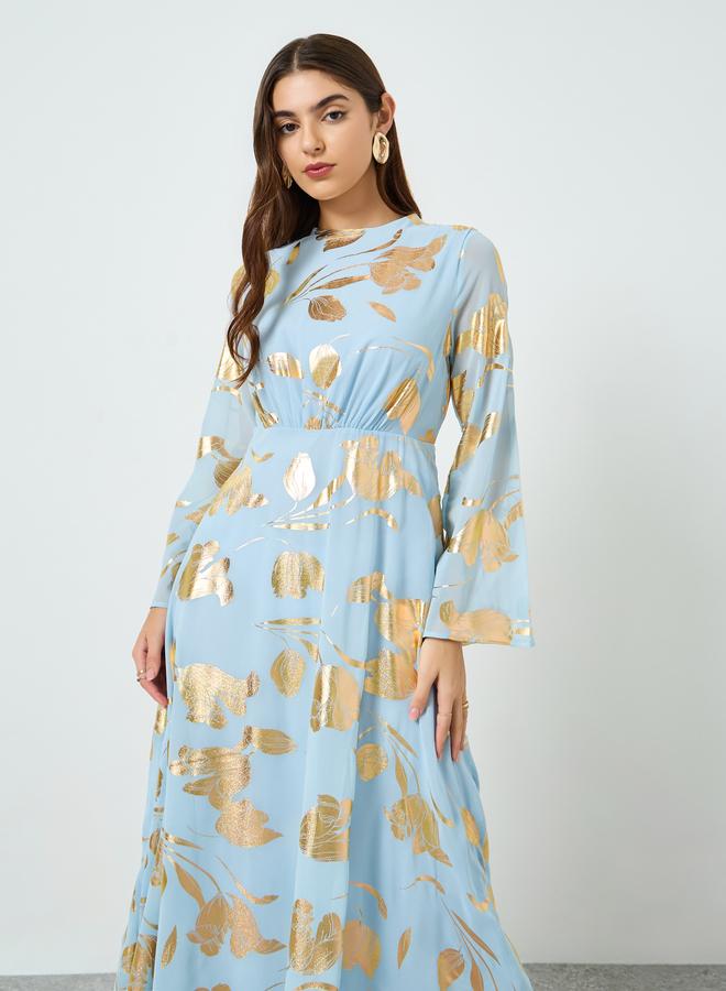 ستايلي فستان طويل بحافة واسعة وطبعة فويل - Image 2